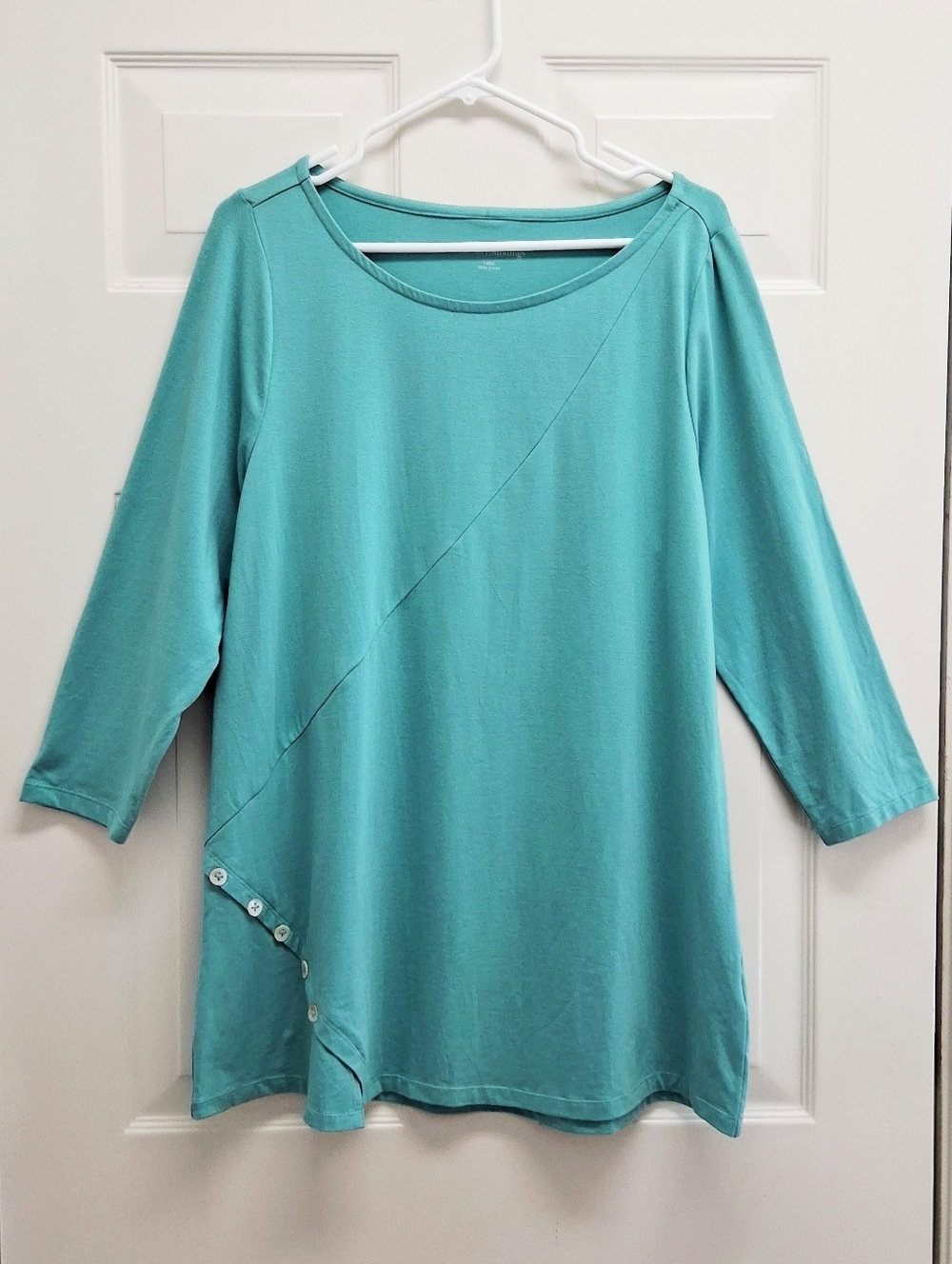 Soft Surroundings Jaycie Tunic Top Large Teal Aqua Modal Blend Buttons Coastal